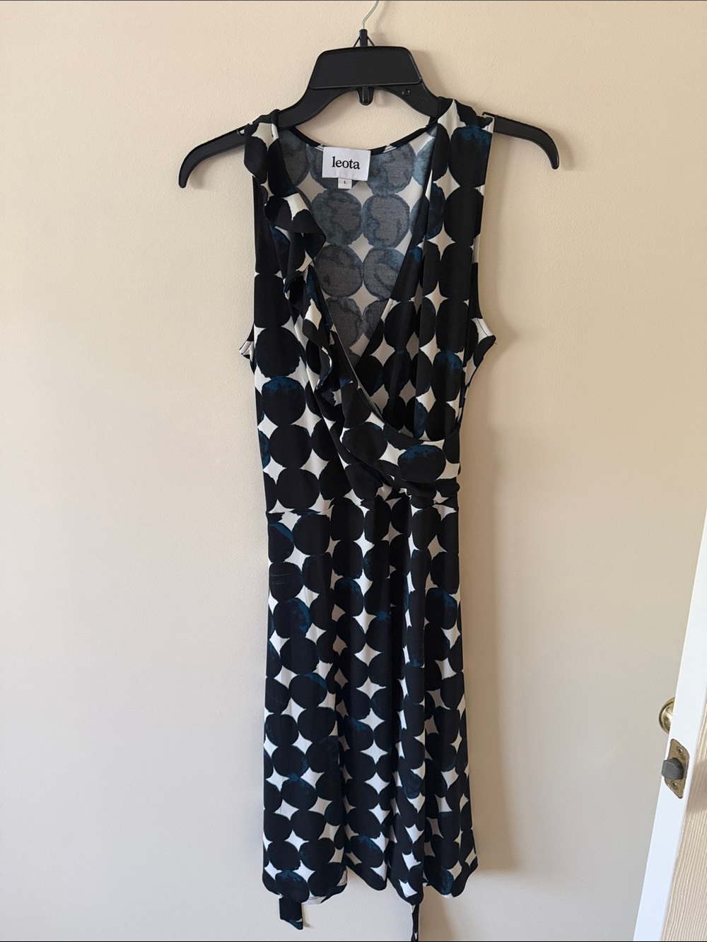 Leota Black and White Midi Wrap Dress